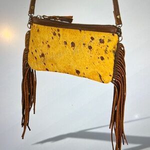 American Darling Yellow and Brown Crossbody Bag with Fringe